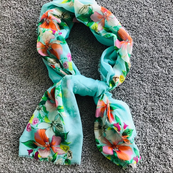 Accessories - Lightweight Teal Floral Scarf